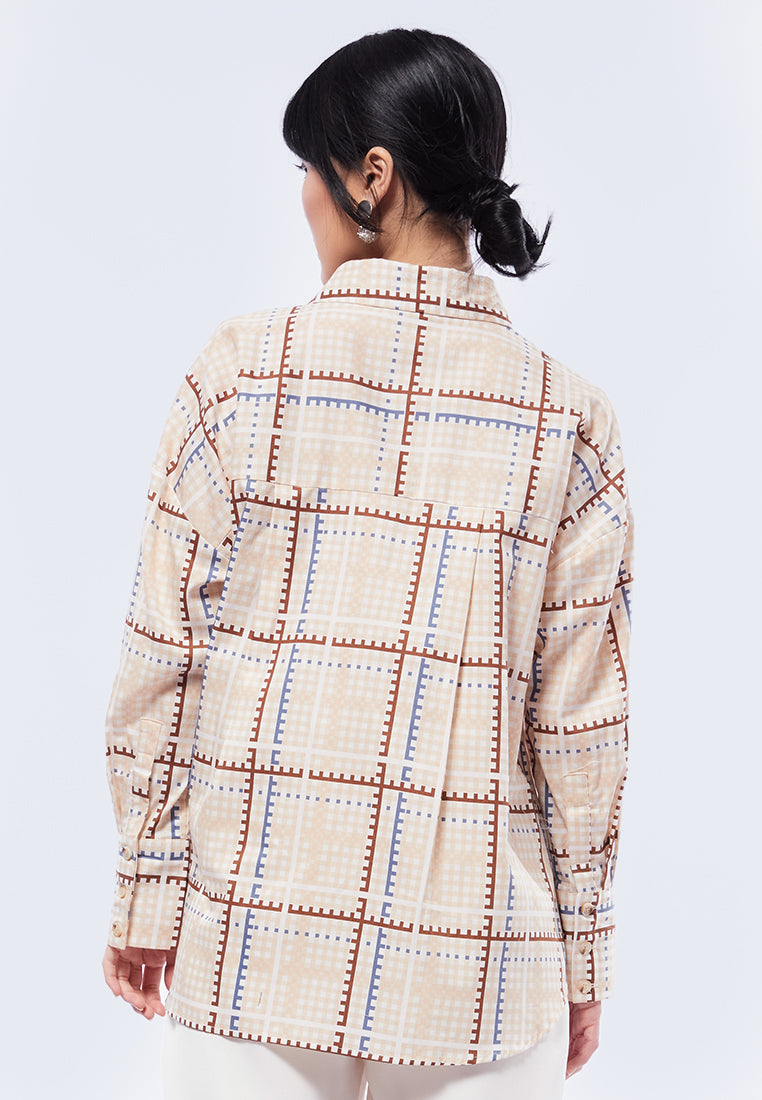 Long Sleeve Printed Twill Blouse