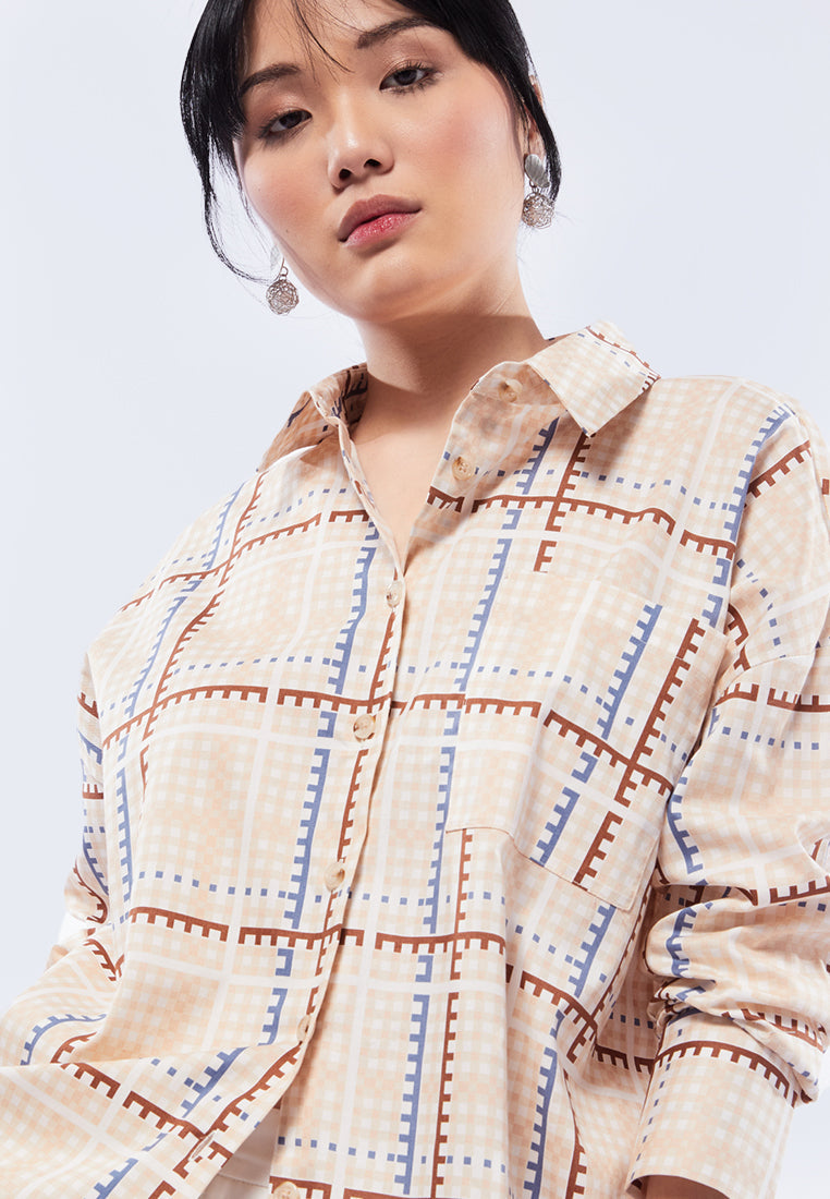 Long Sleeve Printed Twill Blouse