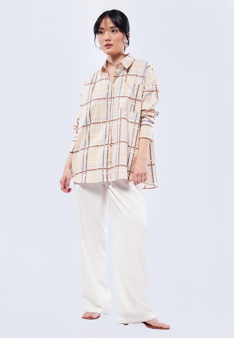 Long Sleeve Printed Twill Blouse