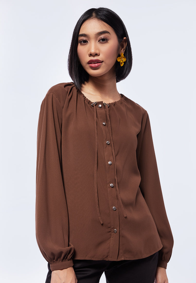 Round Neck Puff Sleeves Blouse