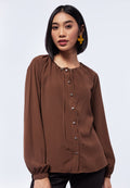 Round Neck Puff Sleeves Blouse