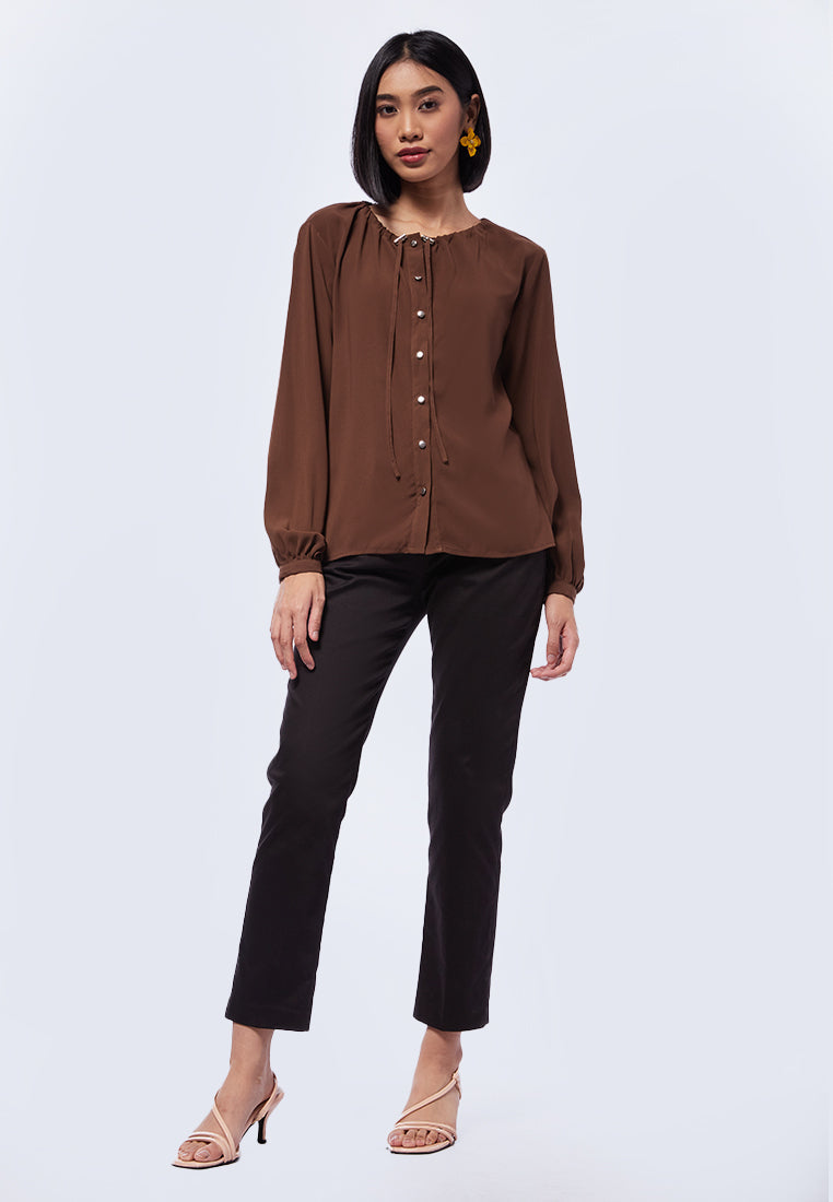 Round Neck Puff Sleeves Blouse