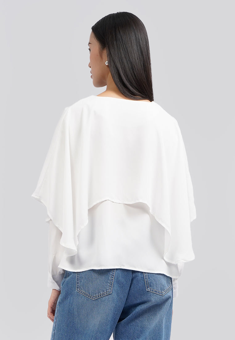 Long Sleeve Layered Blouse Off White
