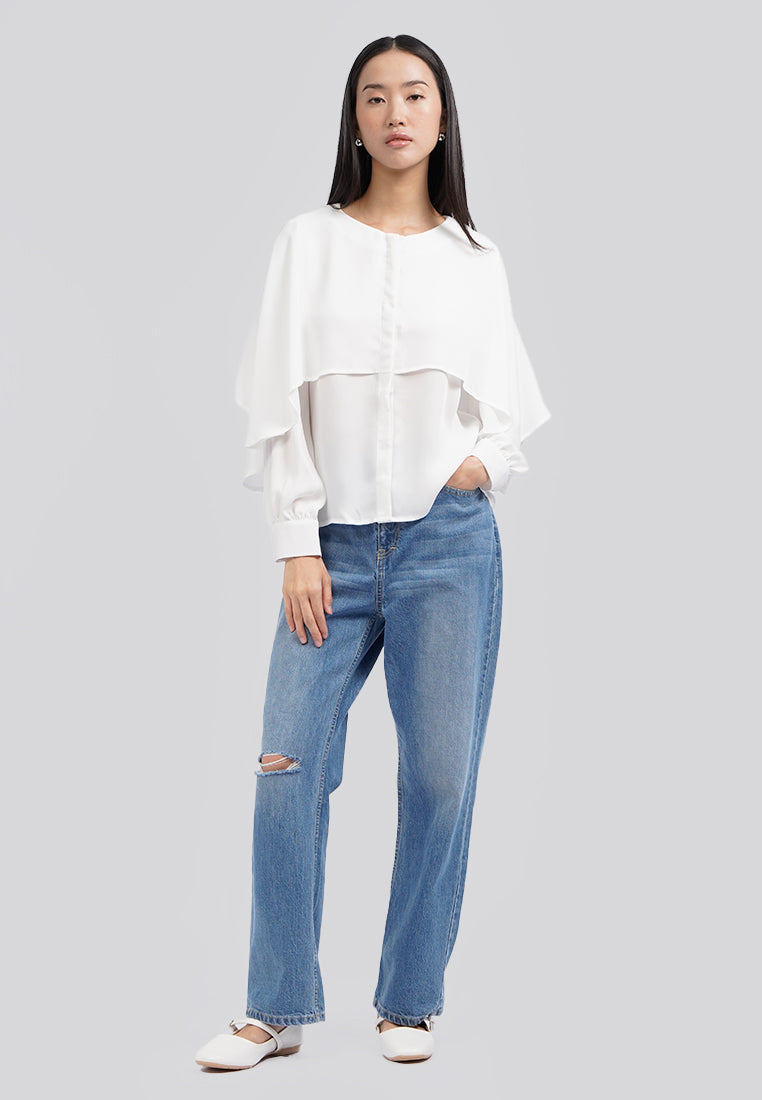 Long Sleeve Layered Blouse Off White