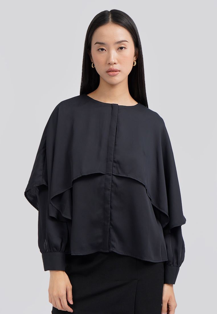 Long Sleeve Layered Blouse Black