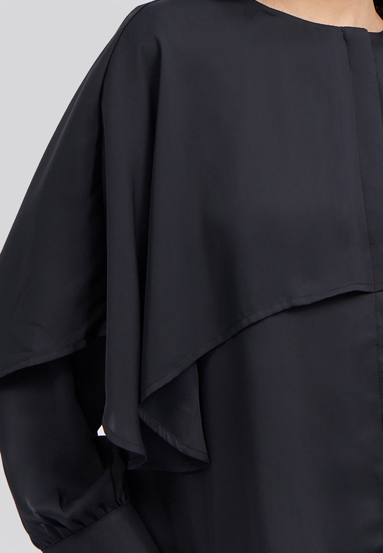 Long Sleeve Layered Blouse Black