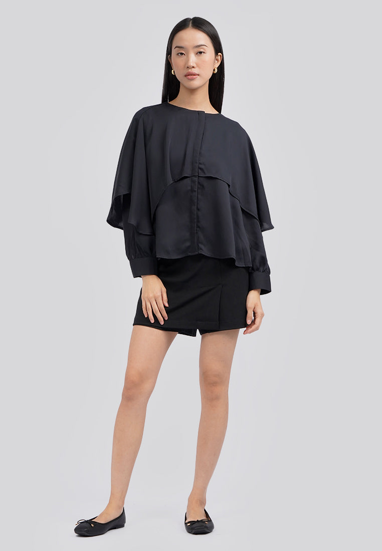 Long Sleeve Layered Blouse Black