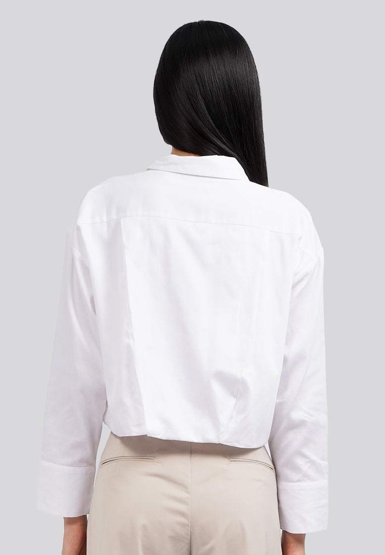 Crop Shirt with Pleated Waist Off White