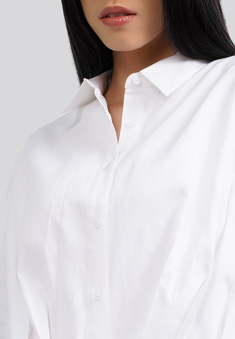 Crop Shirt with Pleated Waist Off White