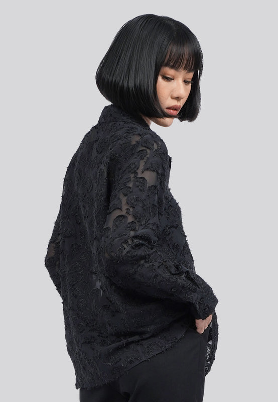 Frayed Long Sleeve Blouse