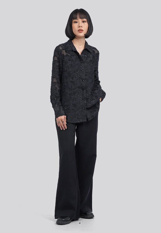 Frayed Long Sleeve Blouse