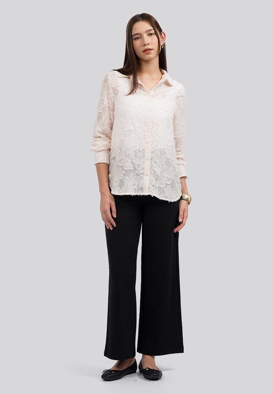 Frayed Long Sleeve Blouse