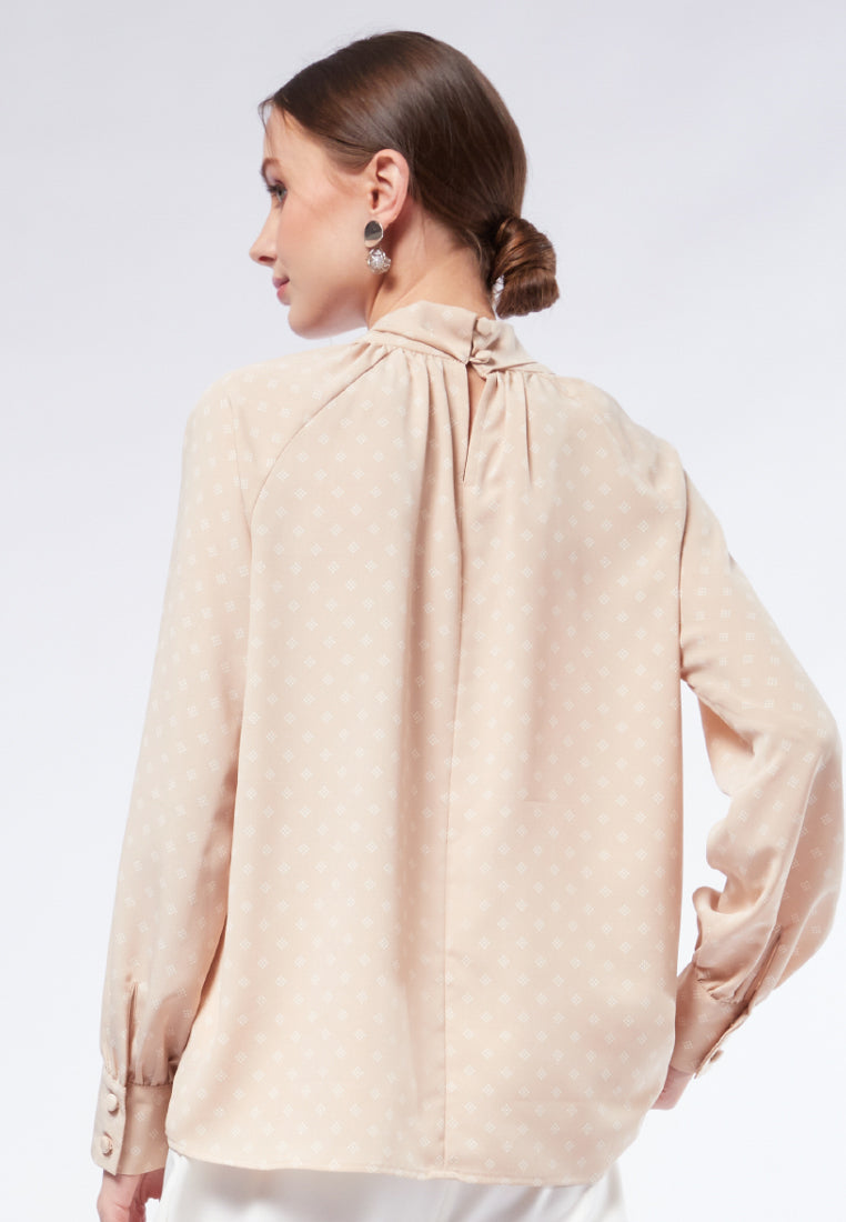 Twist Neck Long Sleeve Blouse