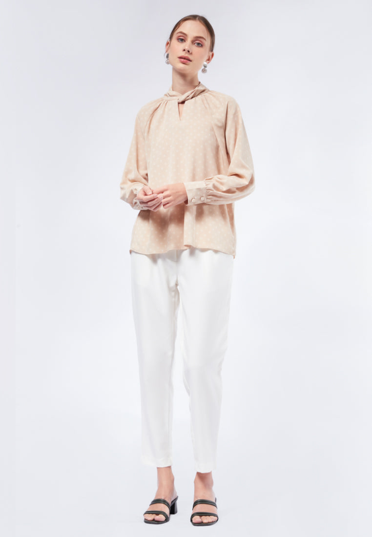Twist Neck Long Sleeve Blouse