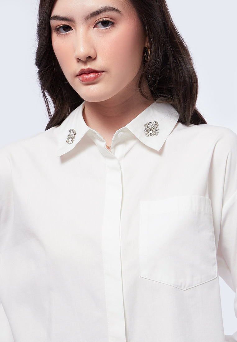 Rhinestone Long Sleeve Crop Shirt