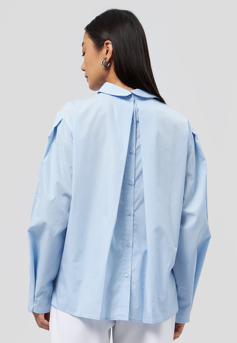 Balloon Sleeve Blouse with Back Button