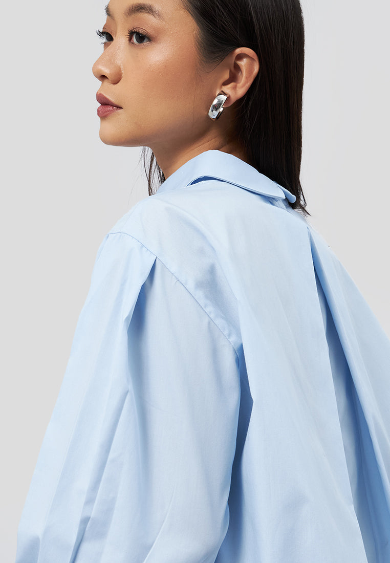 Balloon Sleeve Blouse with Back Button