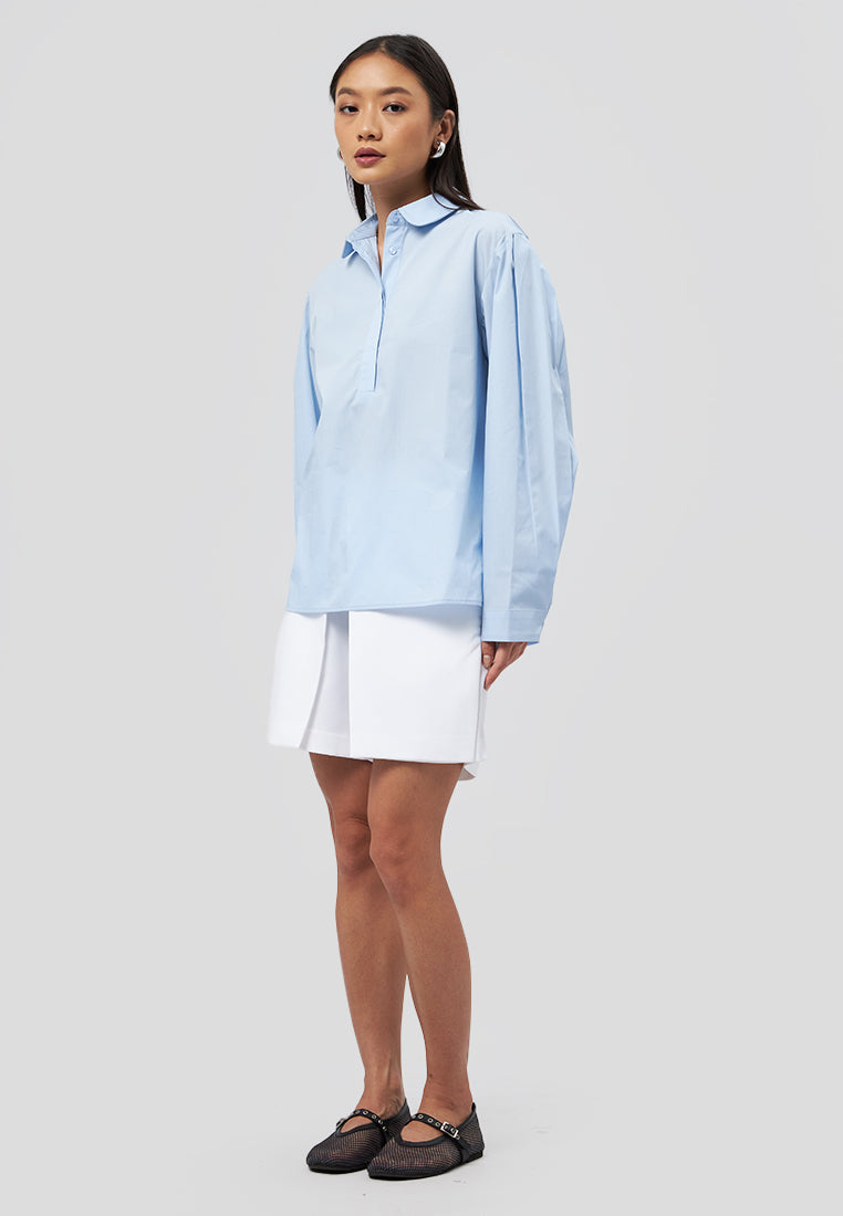 Balloon Sleeve Blouse with Back Button