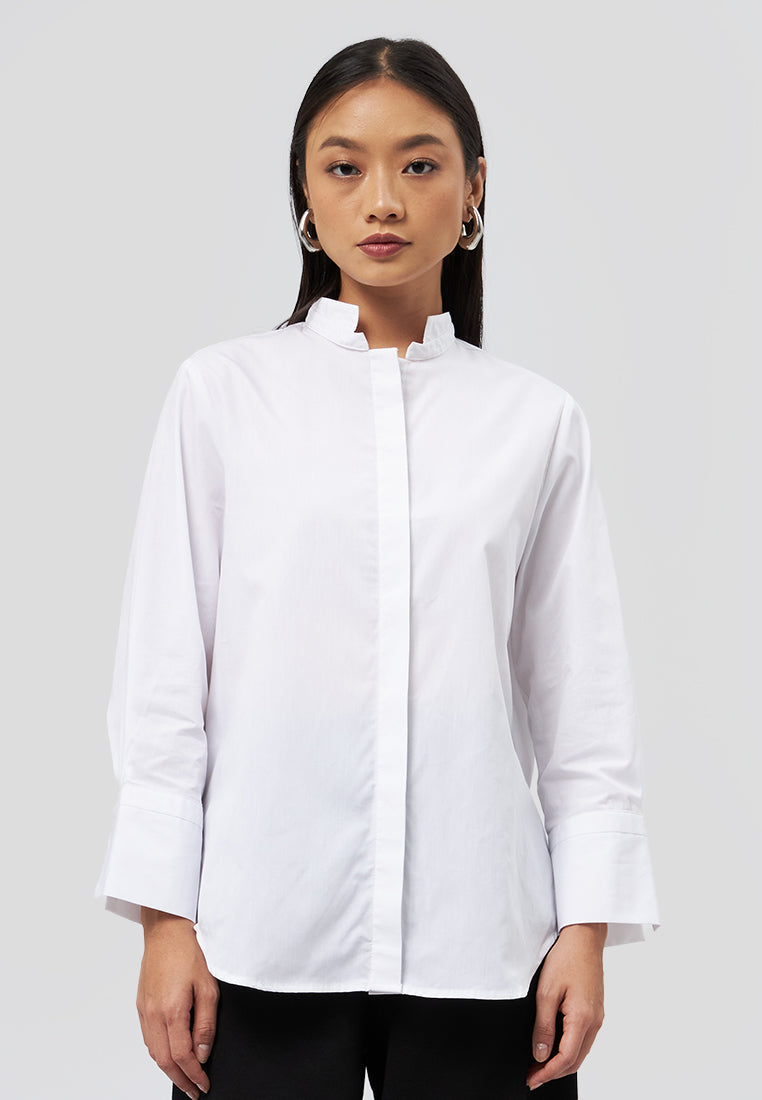 High Neck 7/8 Sleeve Blouse Off White