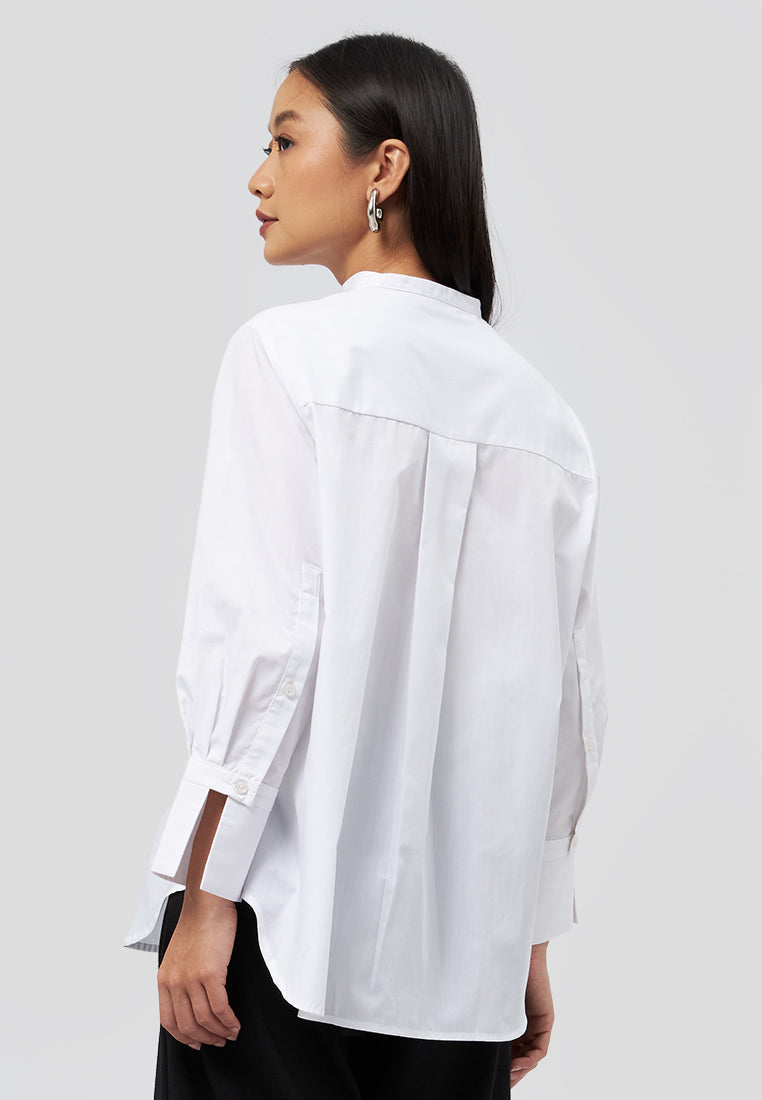 High Neck 7/8 Sleeve Blouse Off White