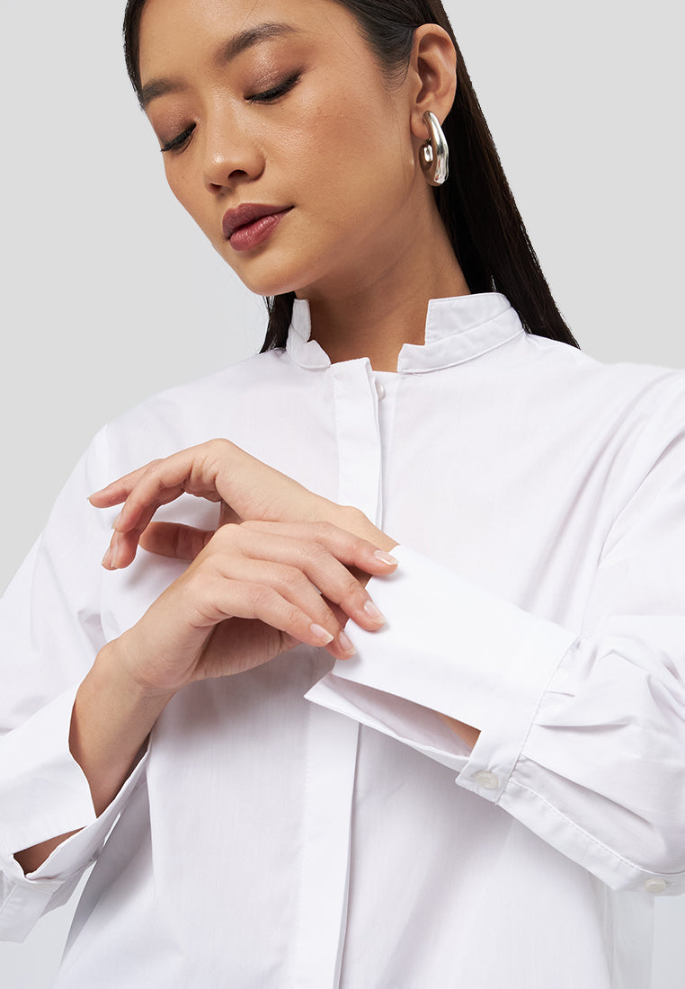 High Neck 7/8 Sleeve Blouse Off White