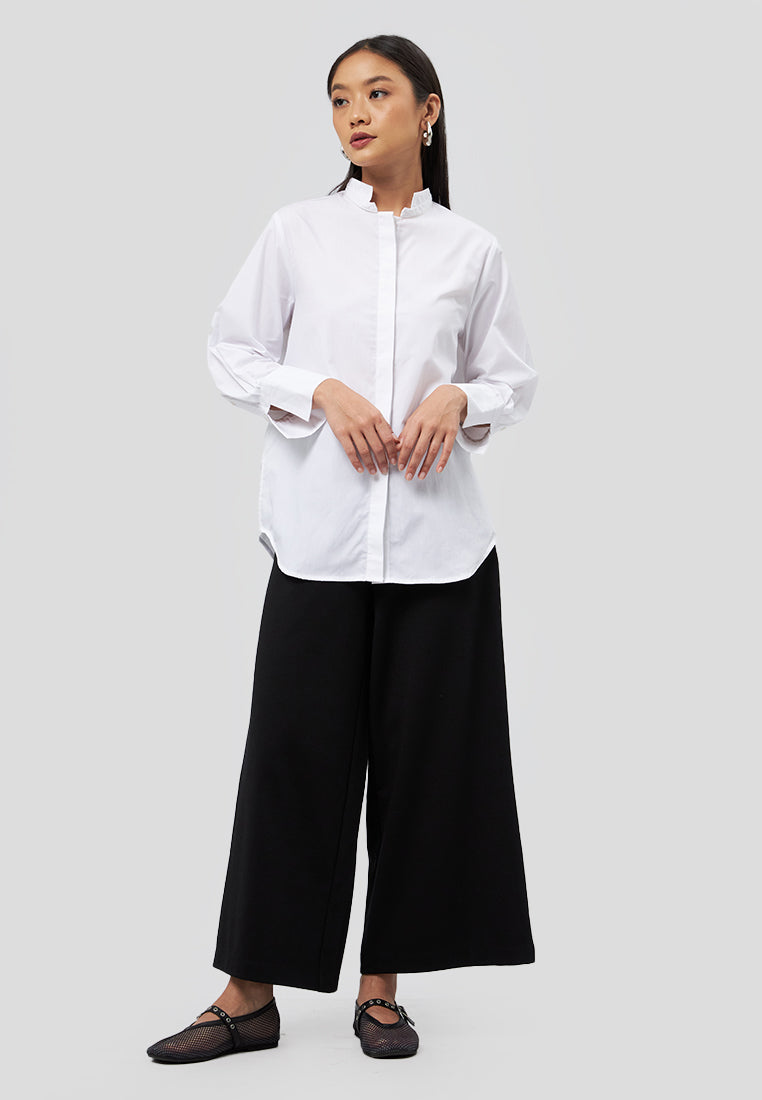 High Neck 7/8 Sleeve Blouse Off White