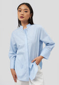 High Neck 7/8 Sleeve Blouse L.Blue