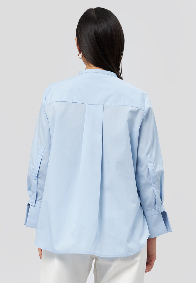 High Neck 7/8 Sleeve Blouse L.Blue