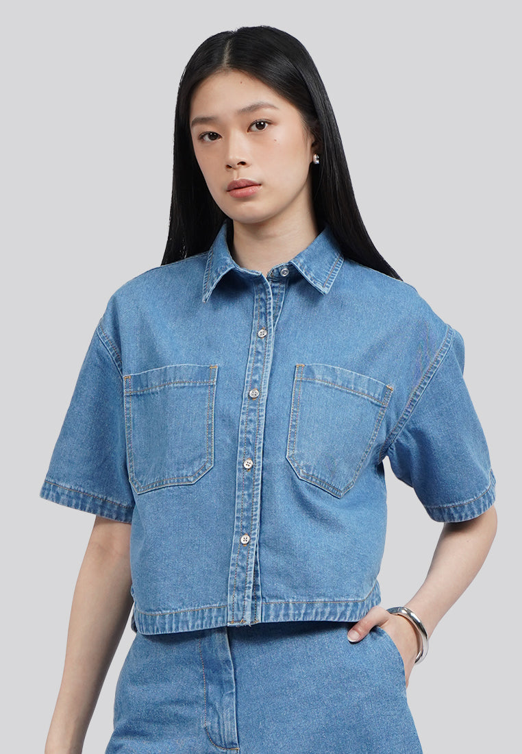 Short Sleeve Boxy Denim Shirt