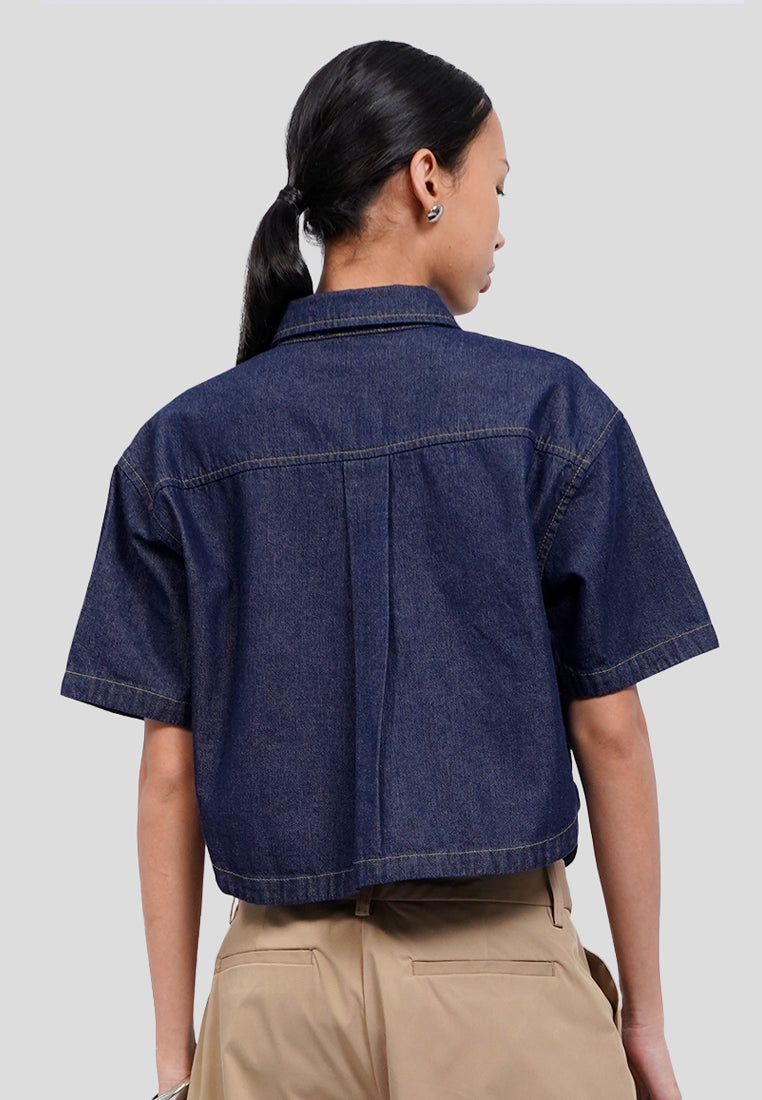 Double Pocket Cropped Denim Shirt