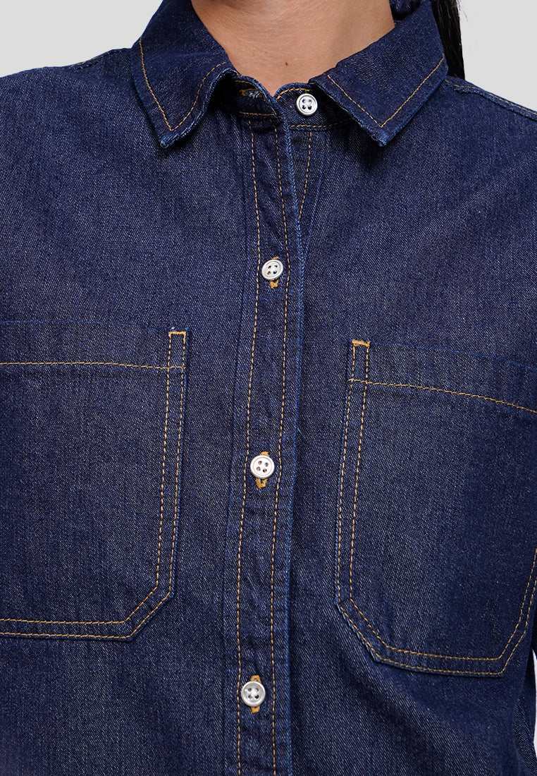 Double Pocket Cropped Denim Shirt