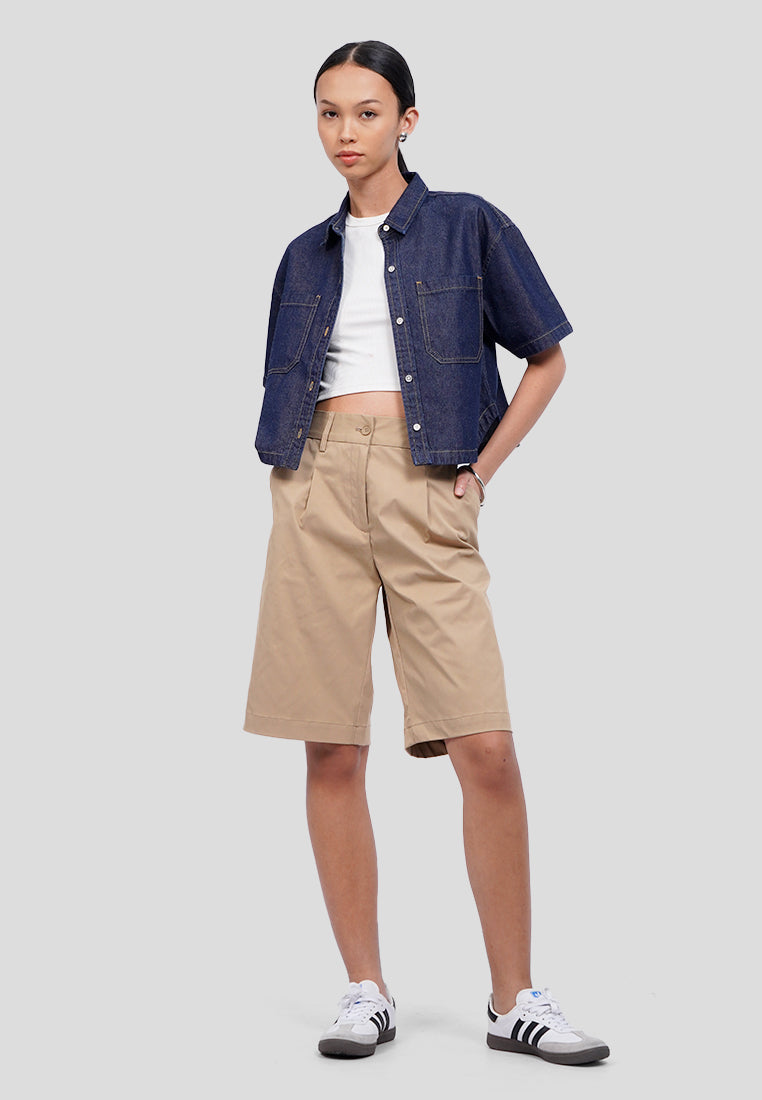 Double Pocket Cropped Denim Shirt