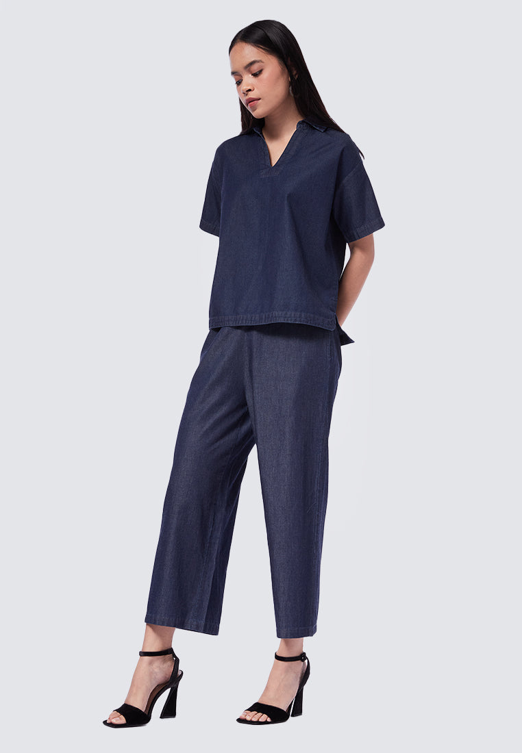 Boxy V-Neck Denim Blouse