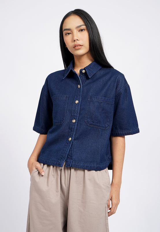 Short Sleeve Boxy Denim Shirt