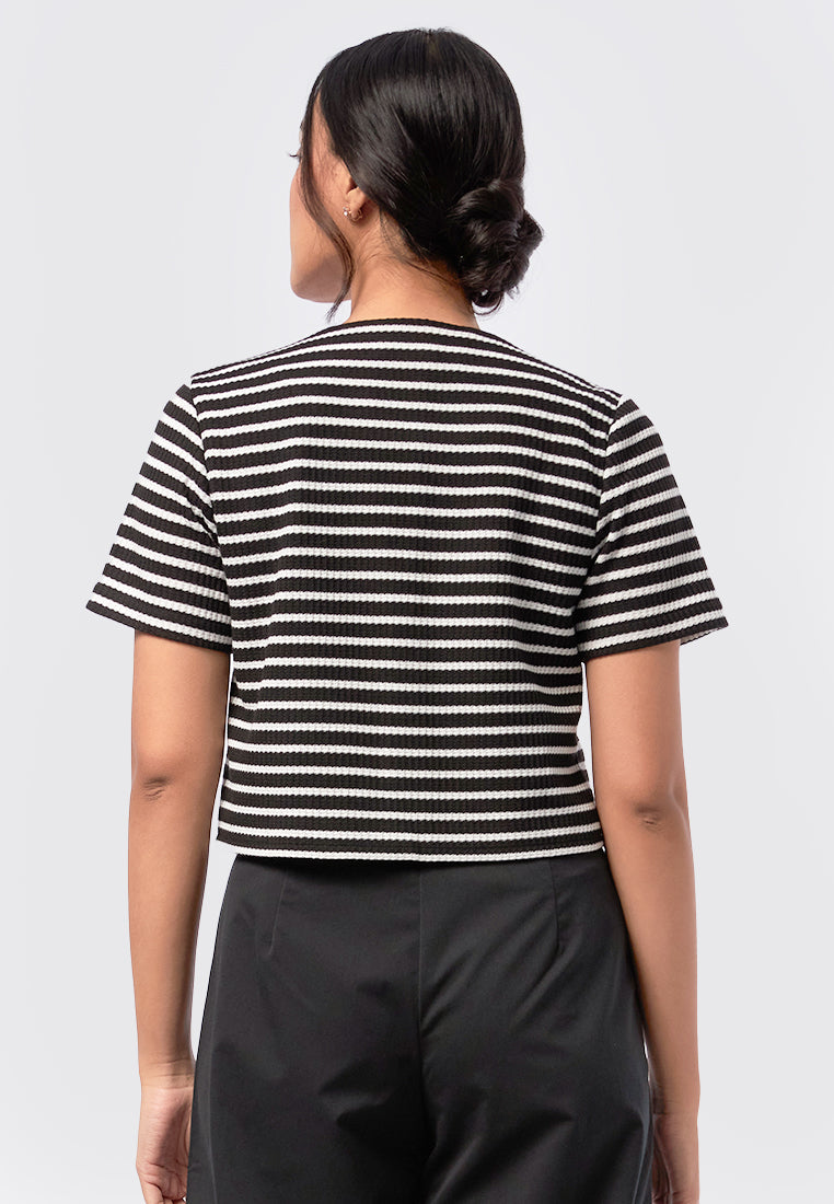 Printed Button Up Top Black