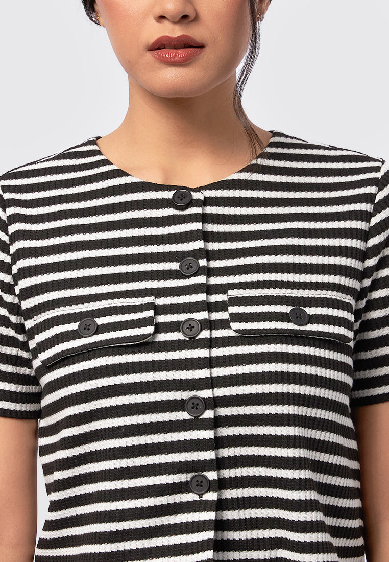 Printed Button Up Top Black