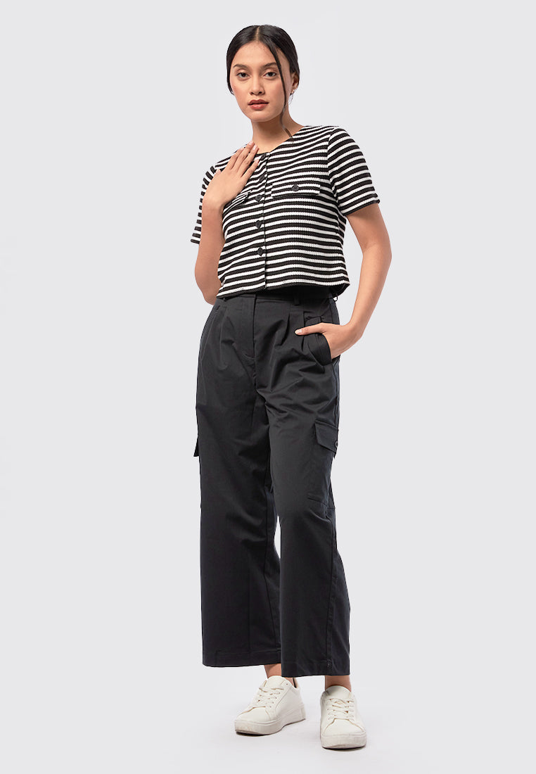 Printed Button Up Top Black
