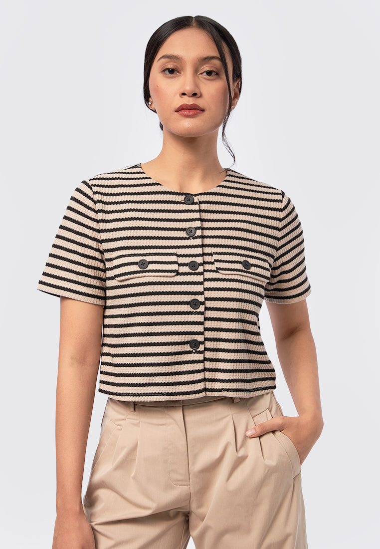 Printed Button Up Top Tan