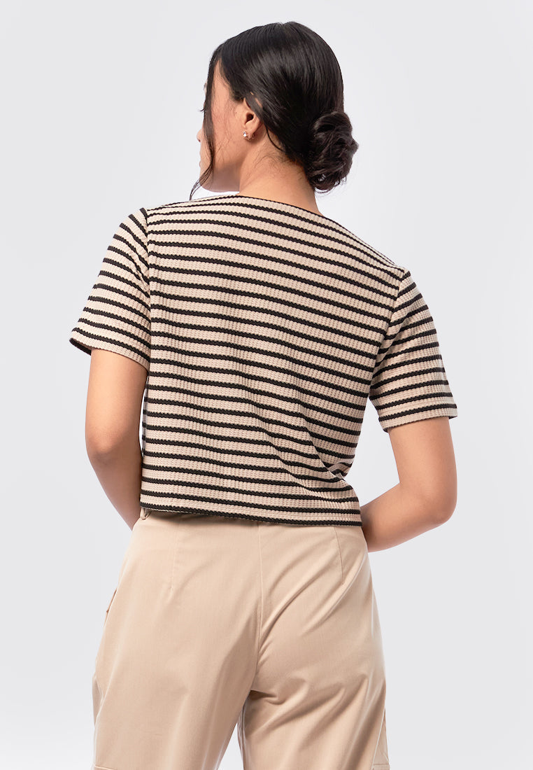 Printed Button Up Top Tan