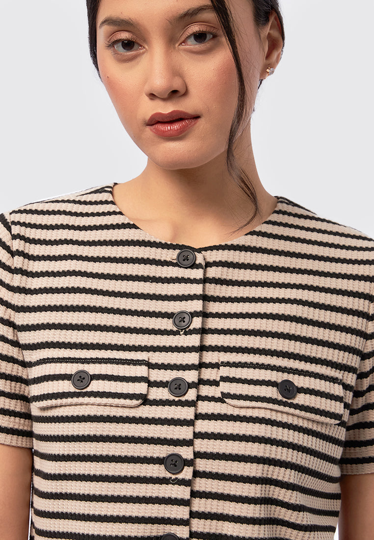 Printed Button Up Top Tan