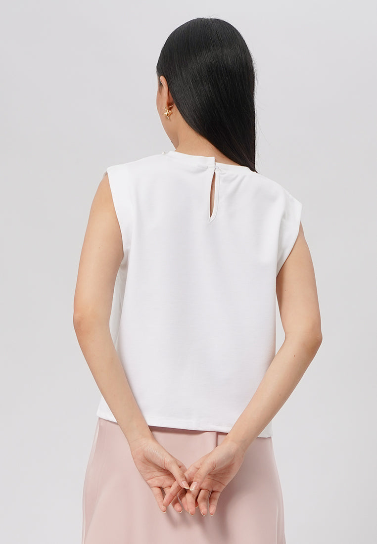 Cape Sleeve Top with Pearl Details Off White