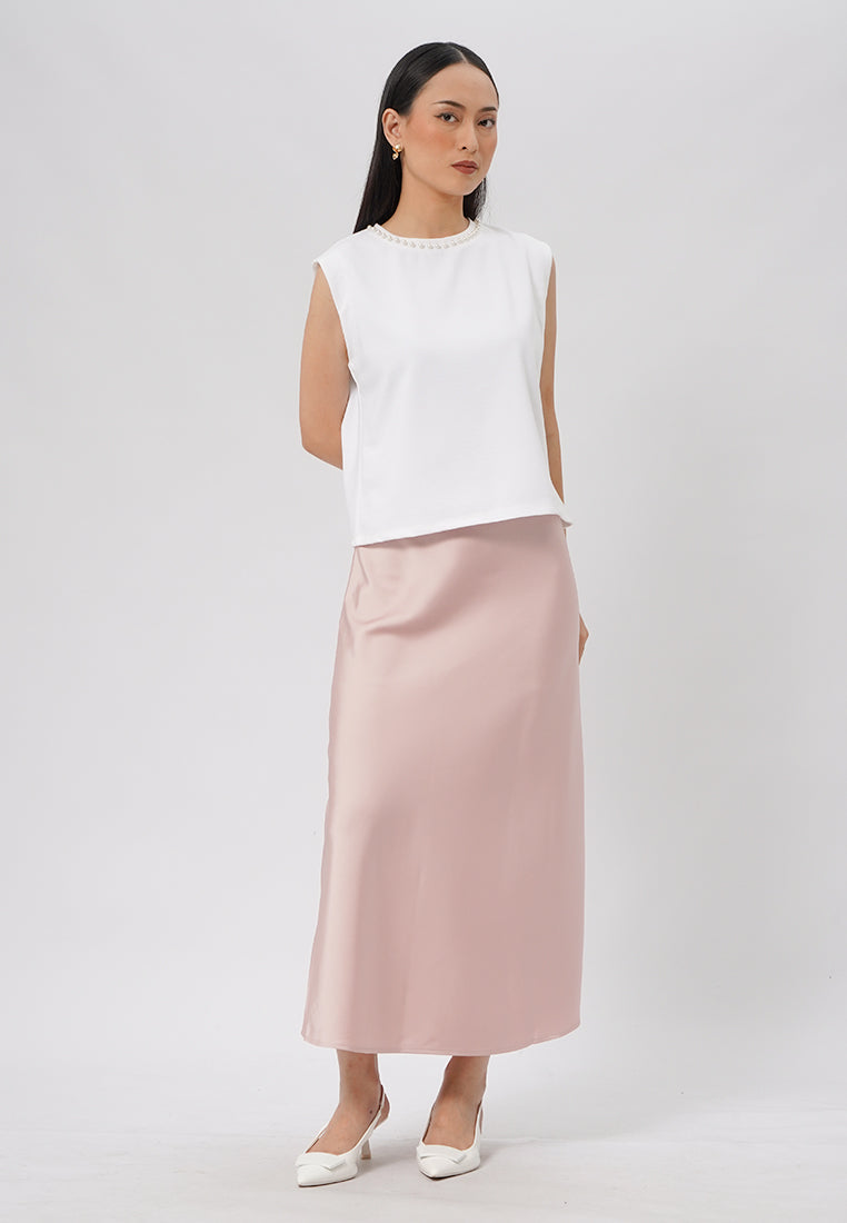 Cape Sleeve Top with Pearl Details Off White