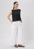 Cape Sleeve Top with Pearl Details Black