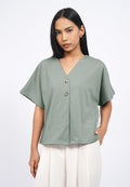 V-Neck Short Sleeve Batwing Blouse