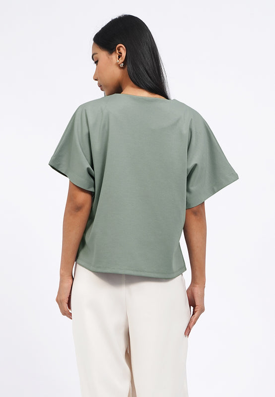 V-Neck Short Sleeve Batwing Blouse