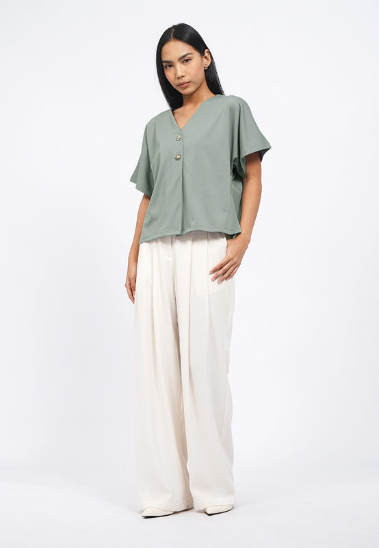 V-Neck Short Sleeve Batwing Blouse