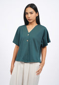 V-Neck Short Sleeve Batwing Blouse