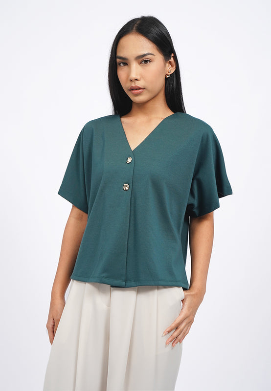 V-Neck Short Sleeve Batwing Blouse