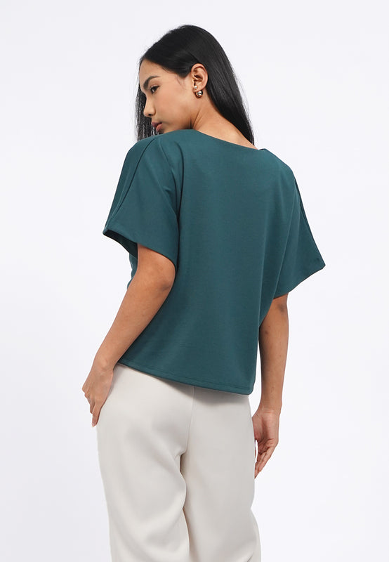 V-Neck Short Sleeve Batwing Blouse