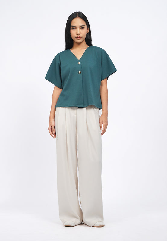 V-Neck Short Sleeve Batwing Blouse